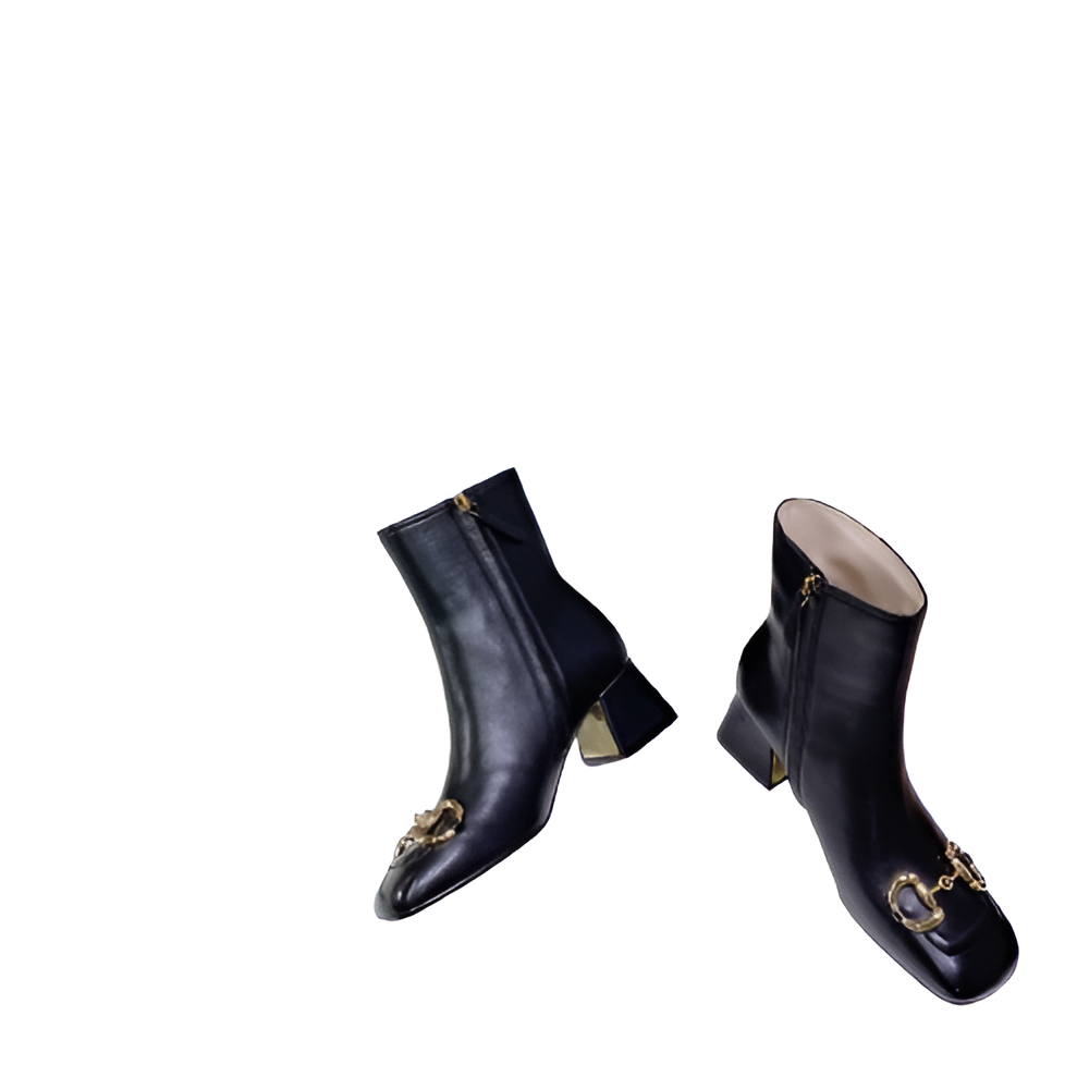 Gucci  Women's Black Leather Ankle Boots with Gold Horsebit