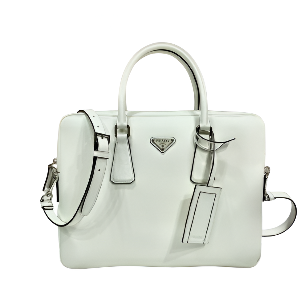 Prada White Leather Laptop Bag