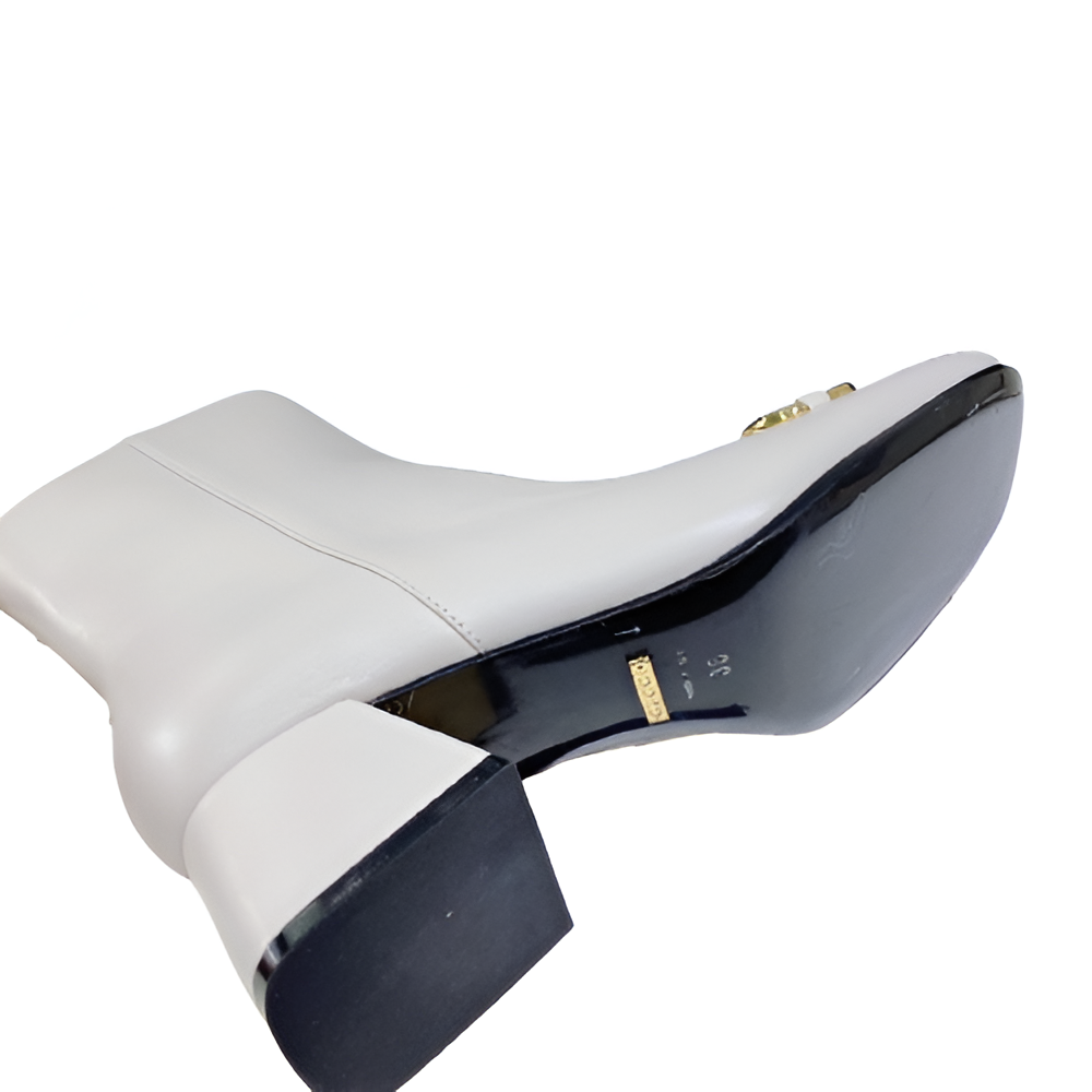 Gucci  Women's White Leather Ankle Boots with Gold Horsebit