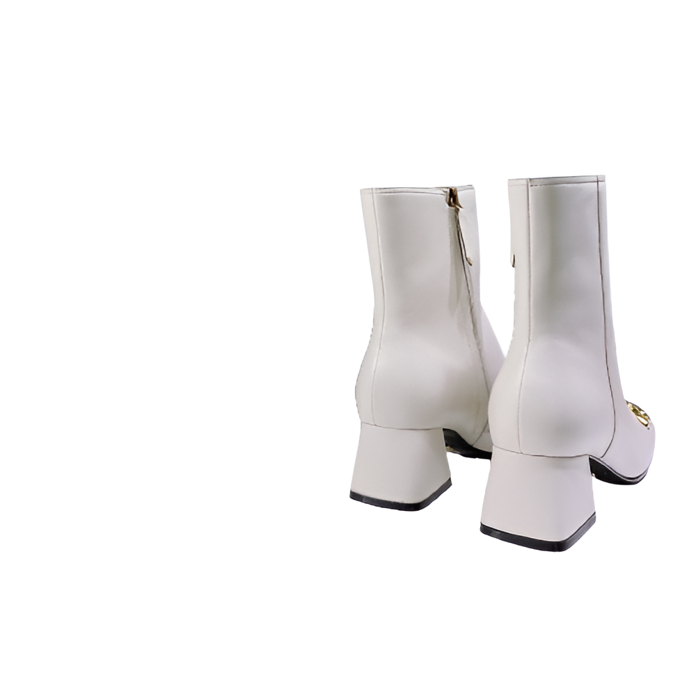 Gucci  Women's White Leather Ankle Boots with Gold Horsebit