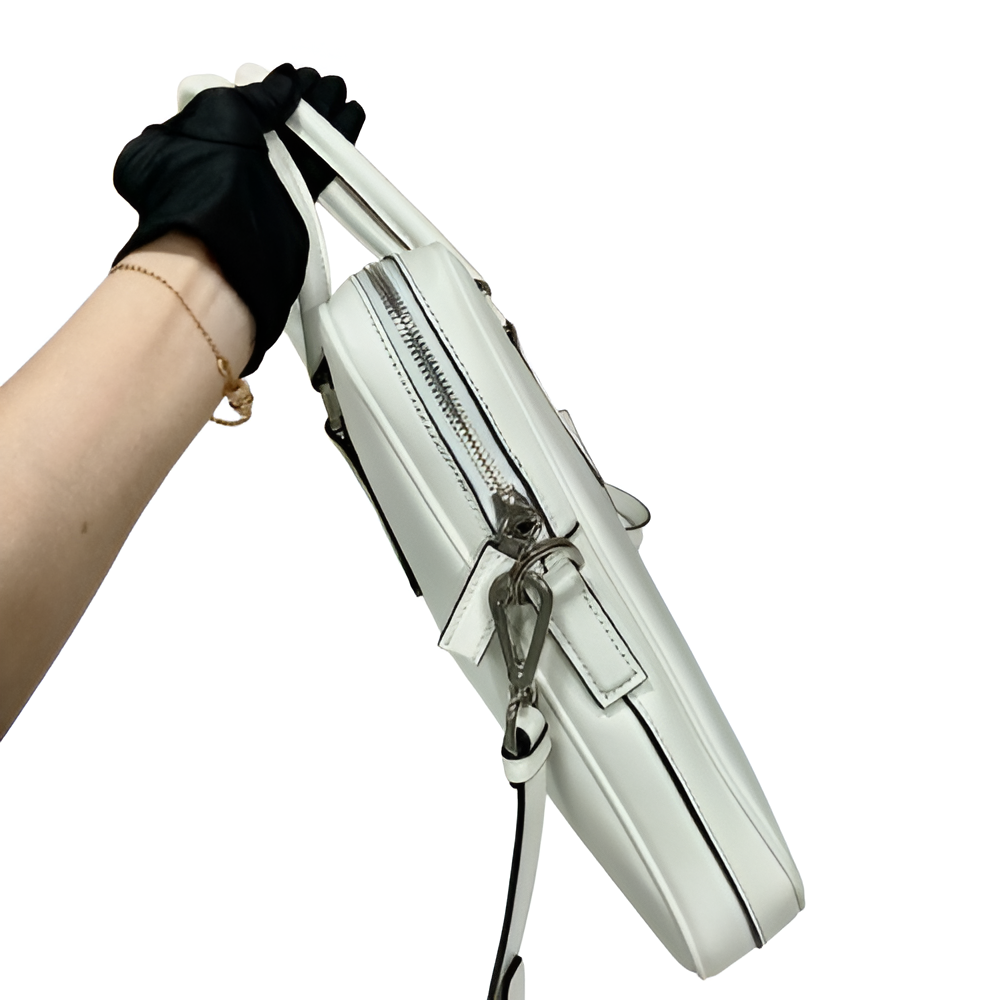 Prada White Leather Laptop Bag