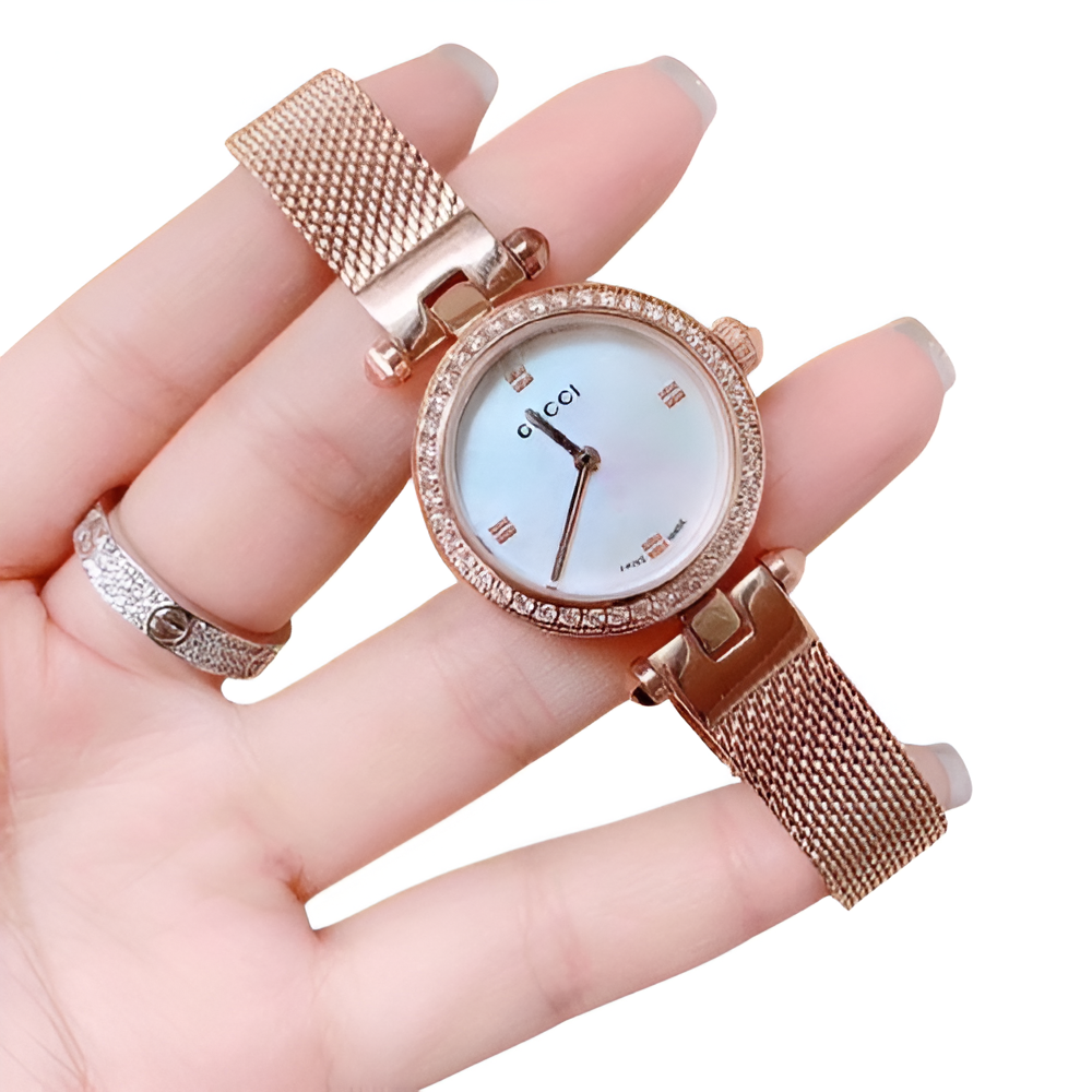 Gucci Rose Gold Mesh Watch - Diamond Accent Dial