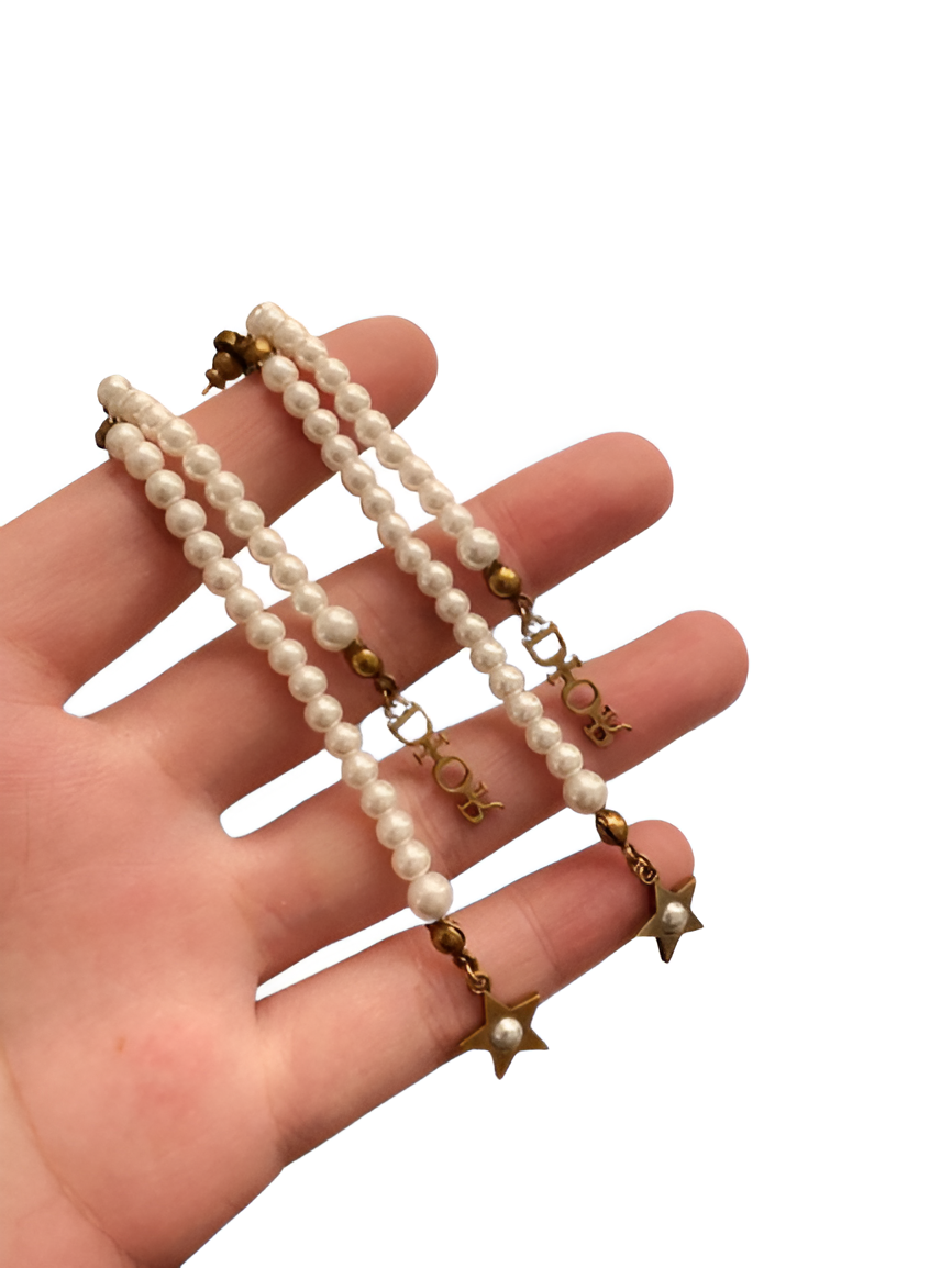 Dior Pearl & Star Drop Earrings