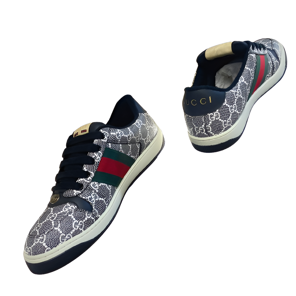 GUCCI Men's Monogram Sneakers with Red and Green Accent