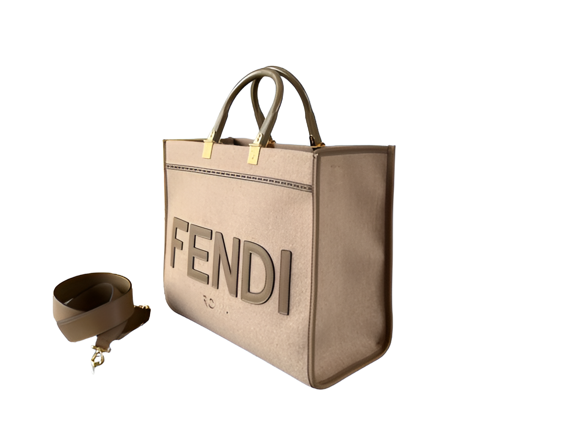 Fendi Beige Canvas Tote Bag with Logo