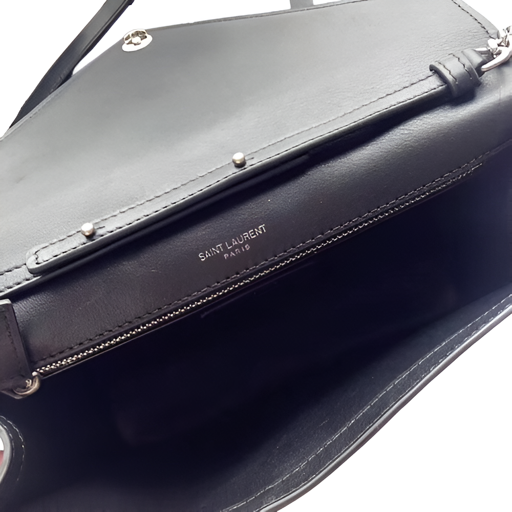 YSL V-Flap Leather Shoulder Bag with Chain Strap