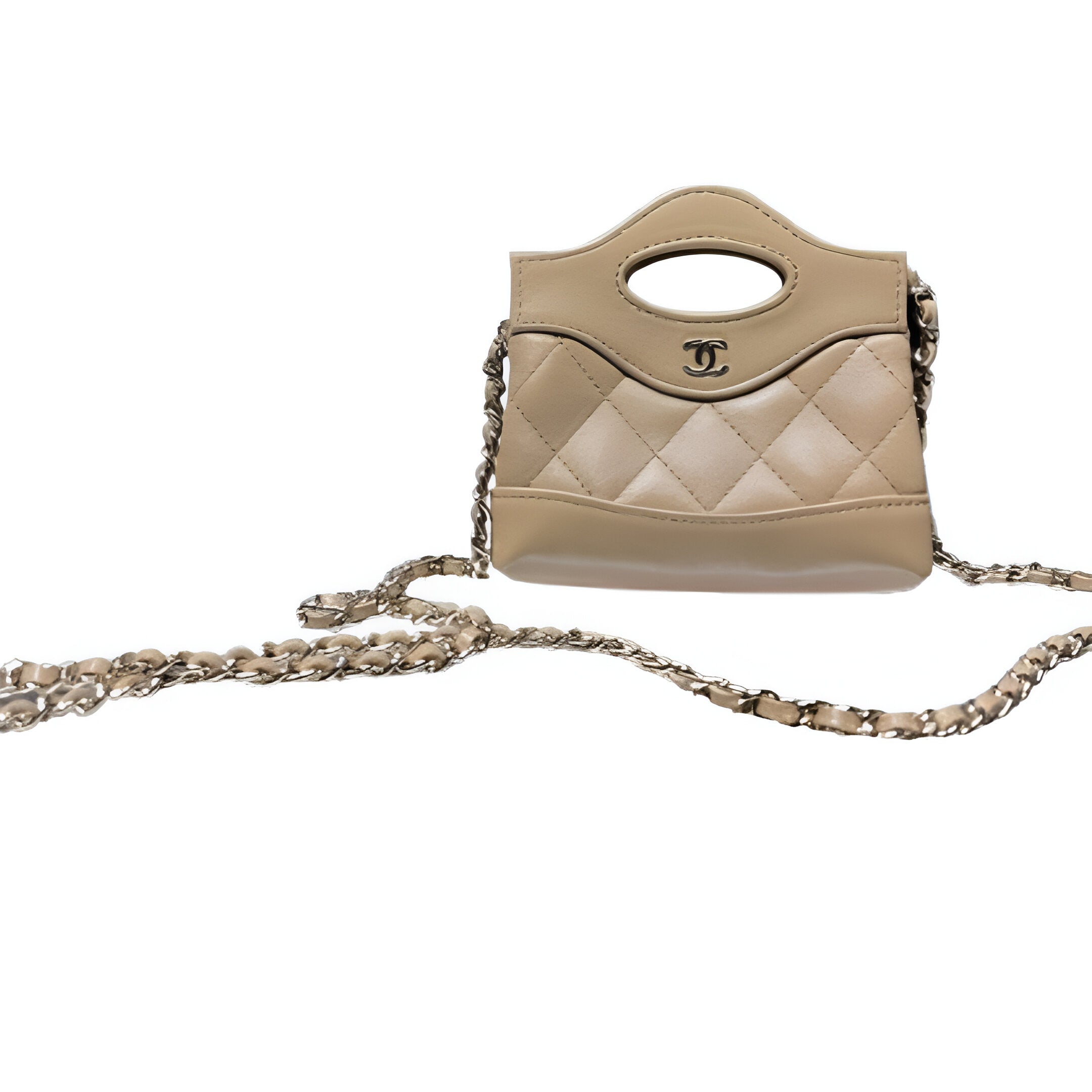 CHANEL Quilted Beige Hand-Held Chain Bag