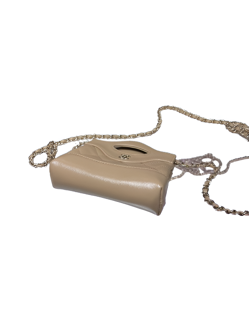 CHANEL Quilted Beige Hand-Held Chain Bag