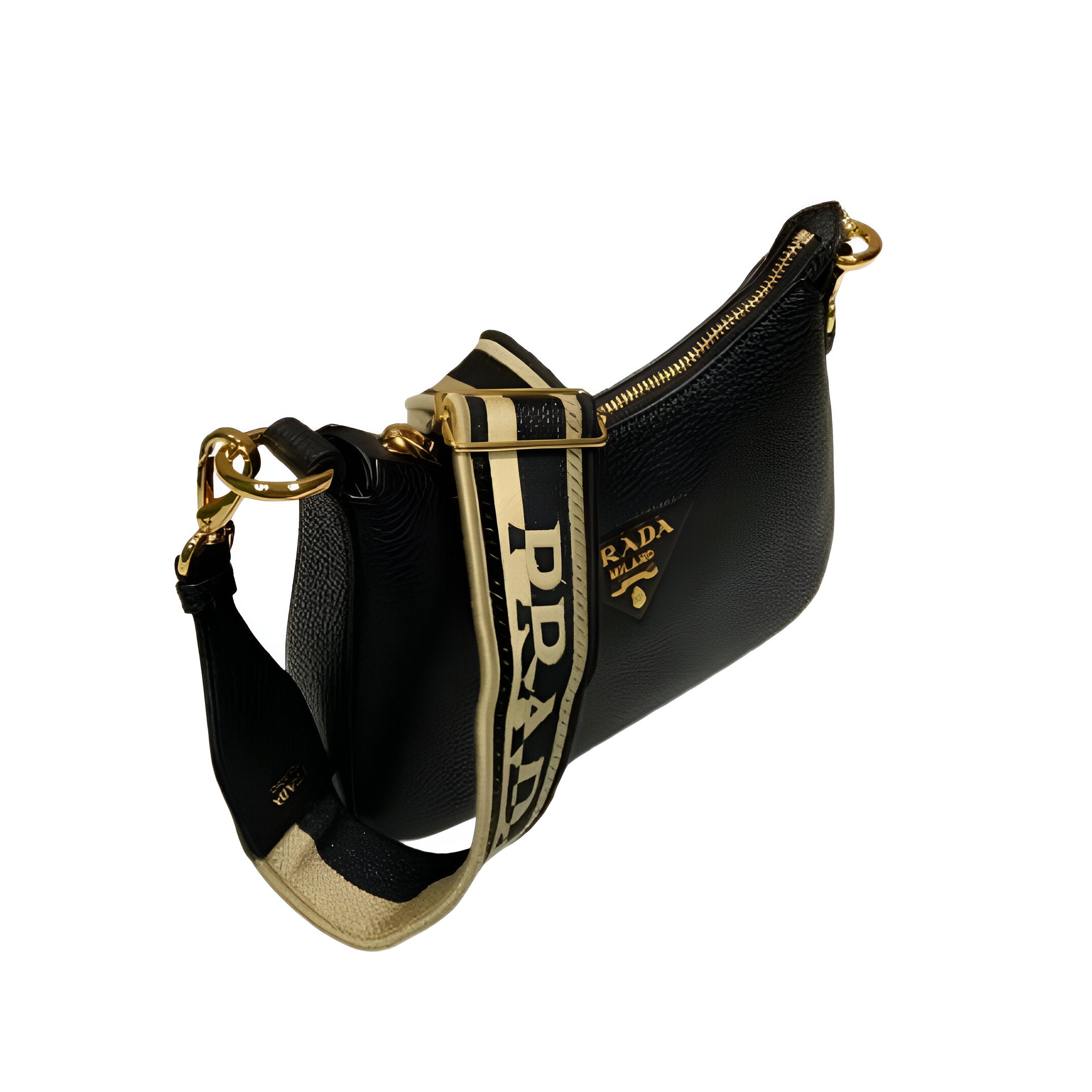 Prada Black Leather Crossbody Bag with Logo Strap