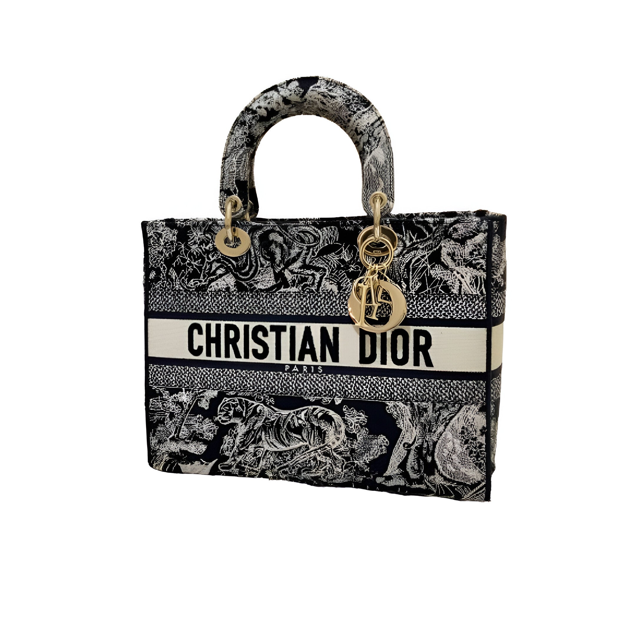 Dior Black and White Embroidered Book Tote Bag