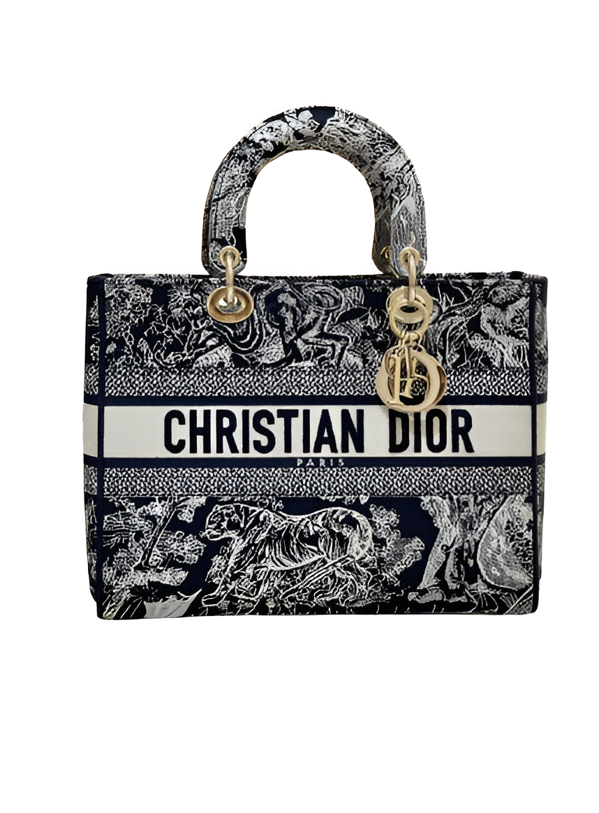 Dior Black and White Embroidered Book Tote Bag