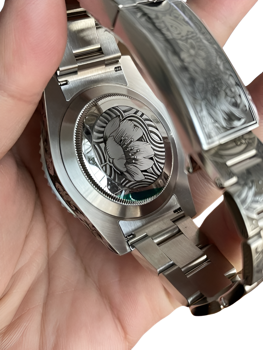 Rolex Submariner Black Dial with Custom Floral Engraving