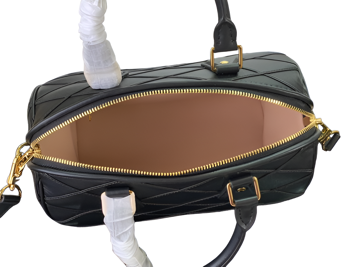Louis Vuitton-inspired black quilted handbag