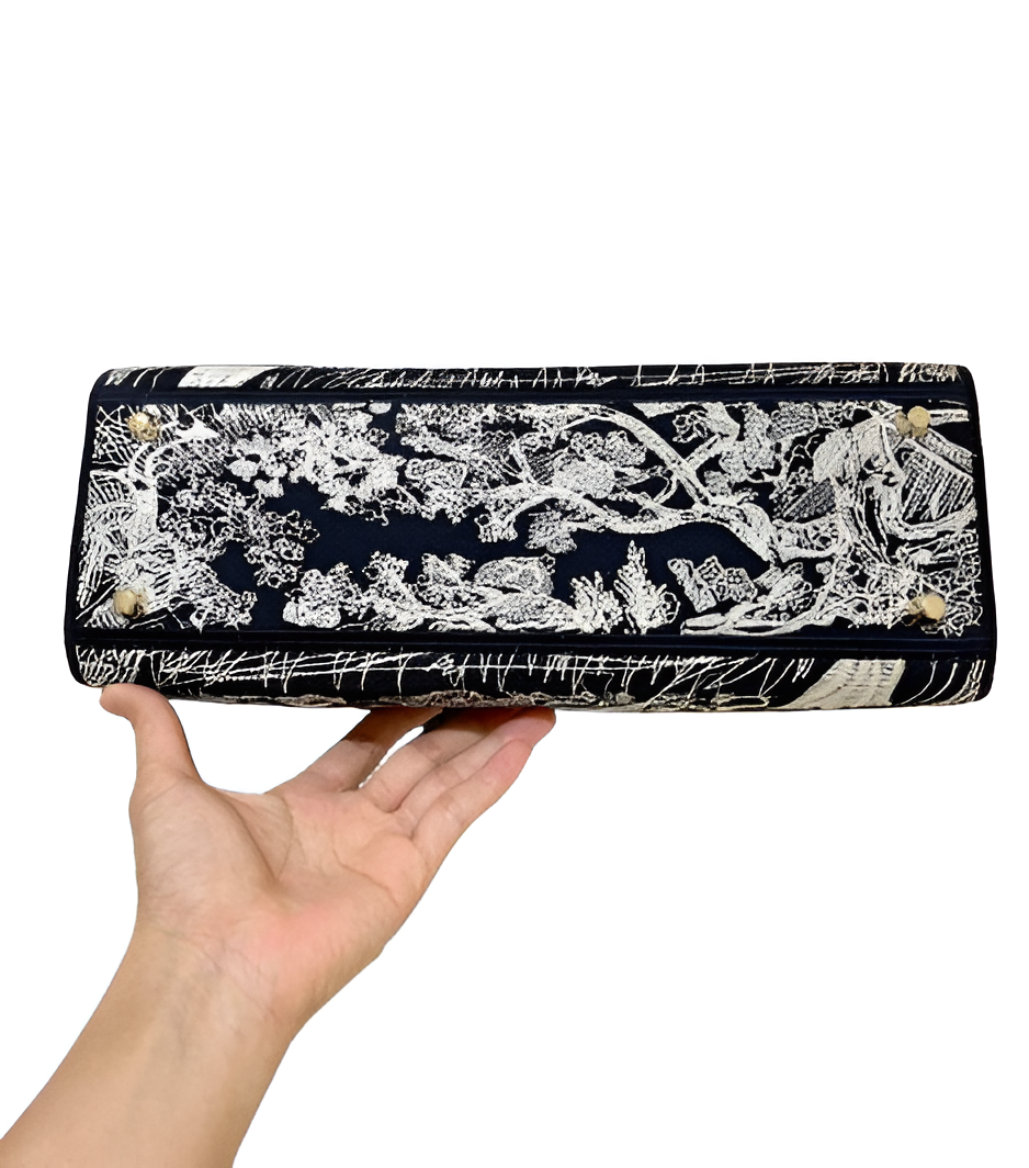 Dior Black and White Embroidered Book Tote Bag