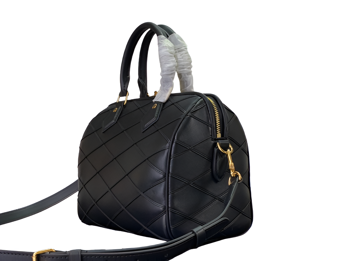 Louis Vuitton-inspired black quilted handbag