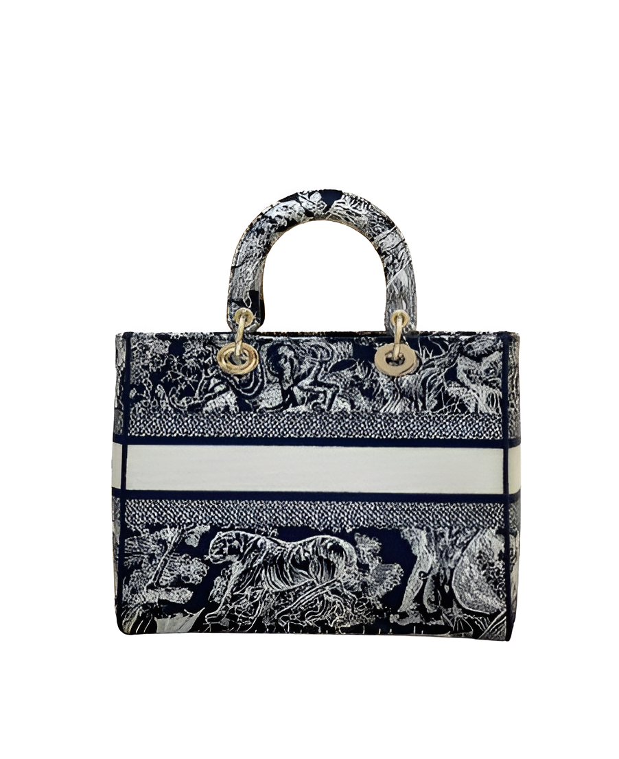 Dior Black and White Embroidered Book Tote Bag