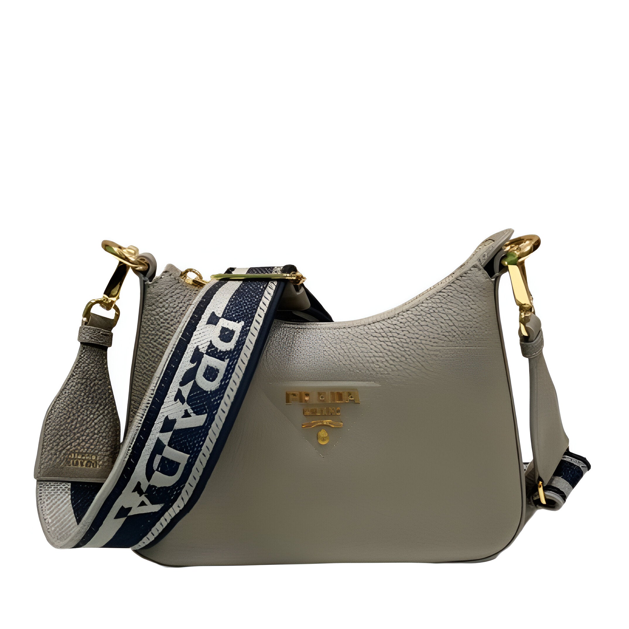Prada Grey Leather Crossbody Bag with Logo Strap