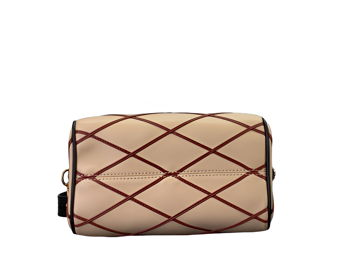 Louis Vuitton-inspired beige and red quilted handbag