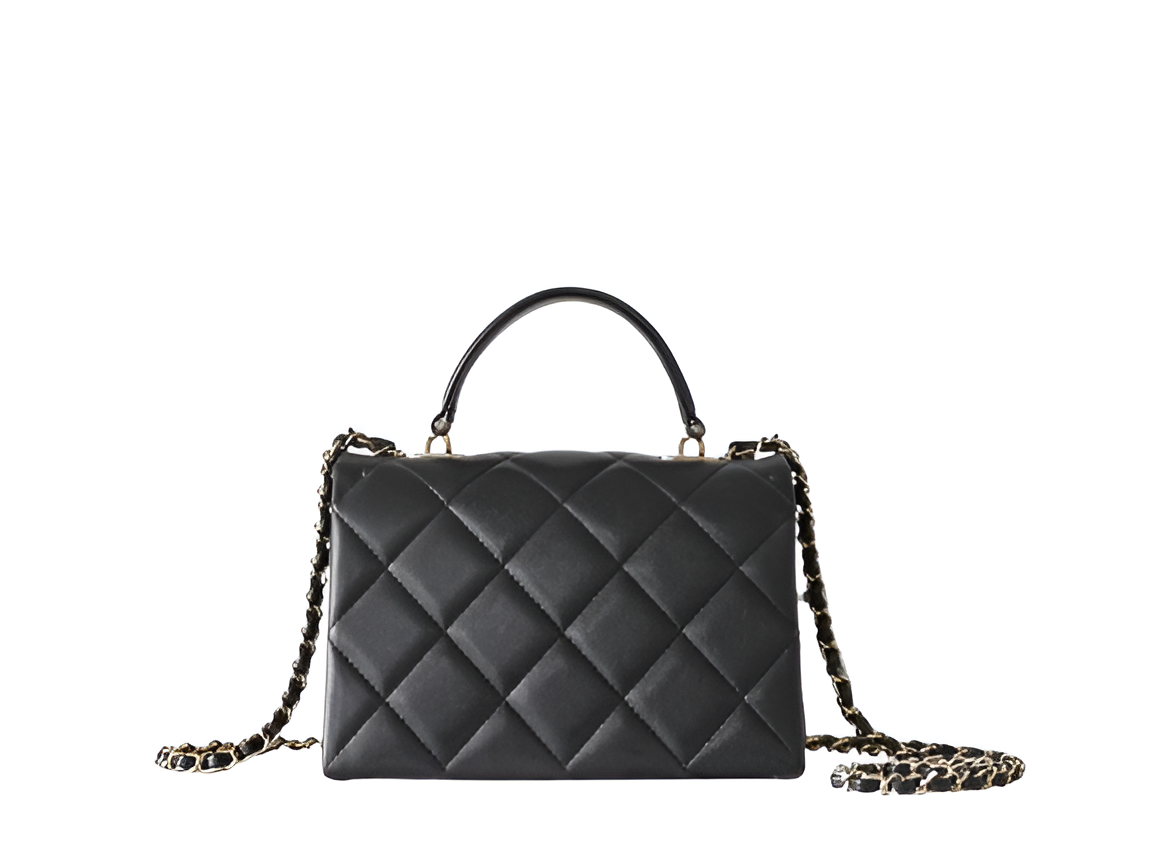 CHANEL Quilted Black Top Handle Chain Bag