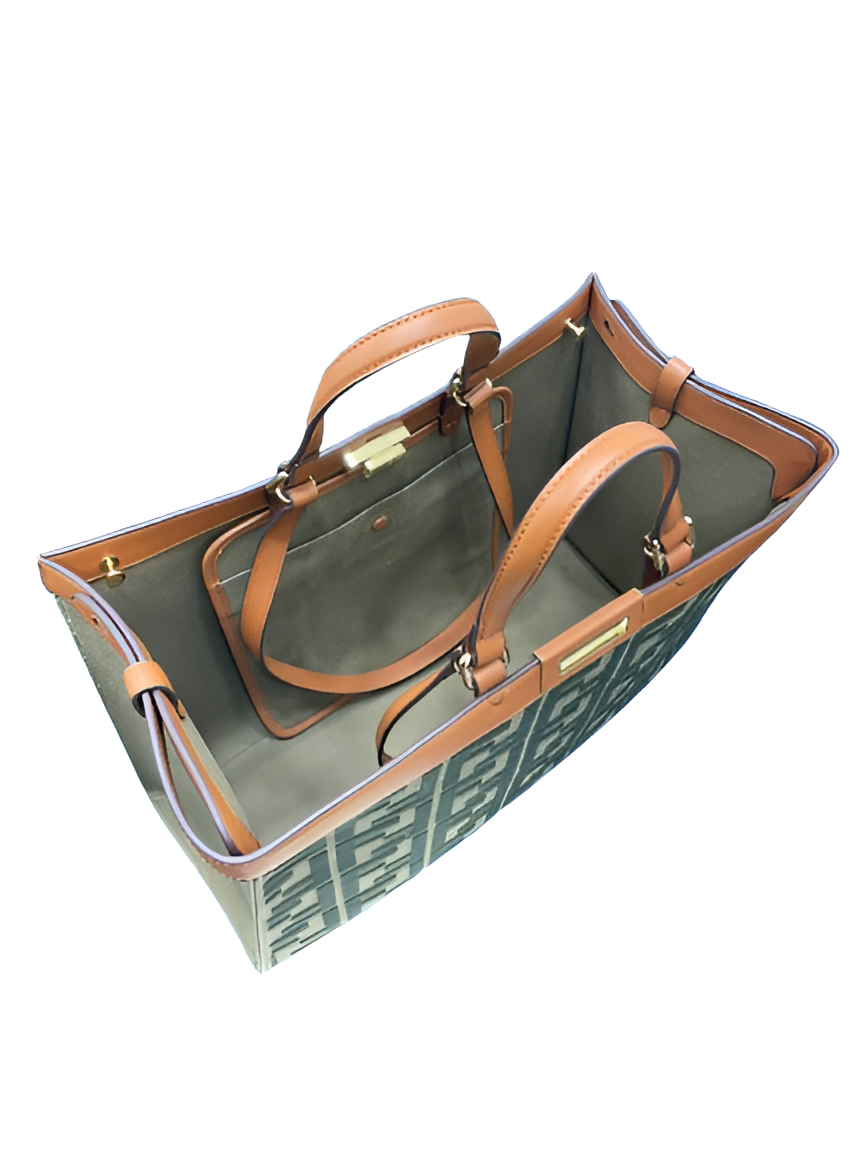 Fendi Monogram Shopper Bag with Leather Accents