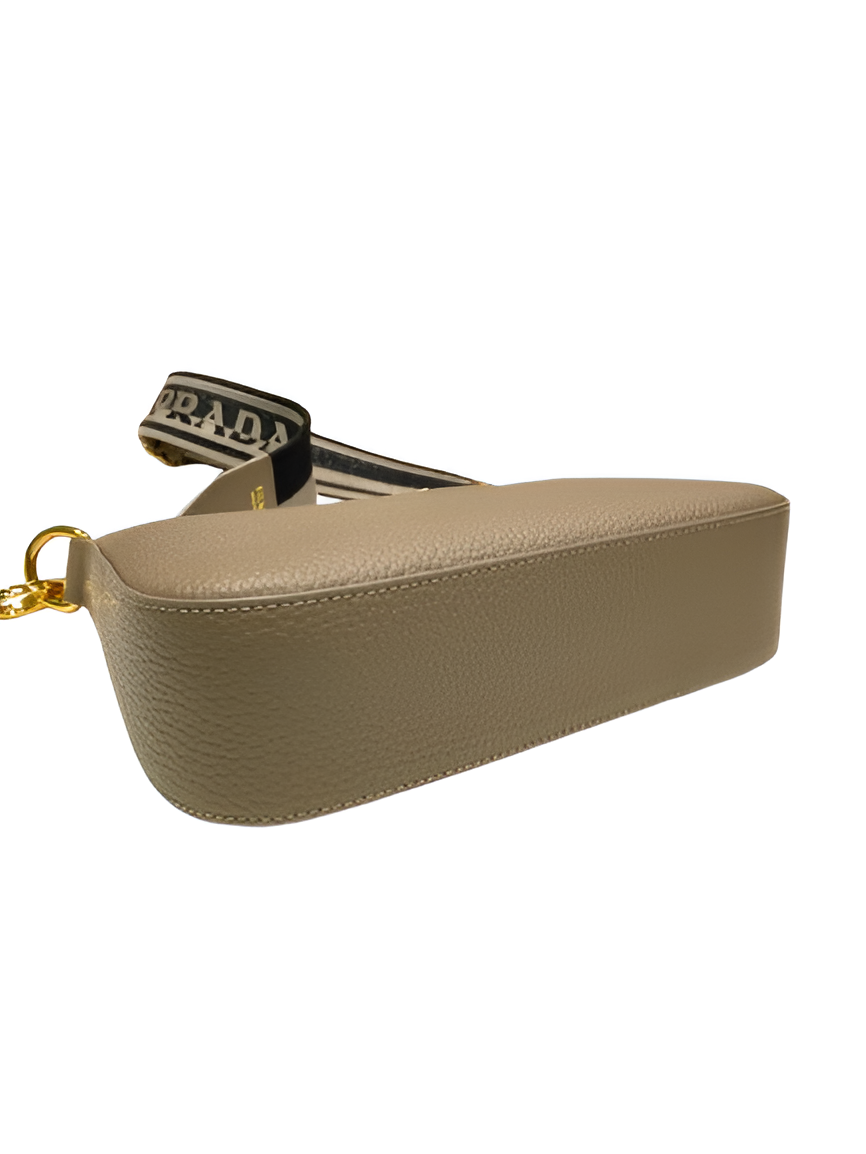 Prada Grey Leather Crossbody Bag with Logo Strap