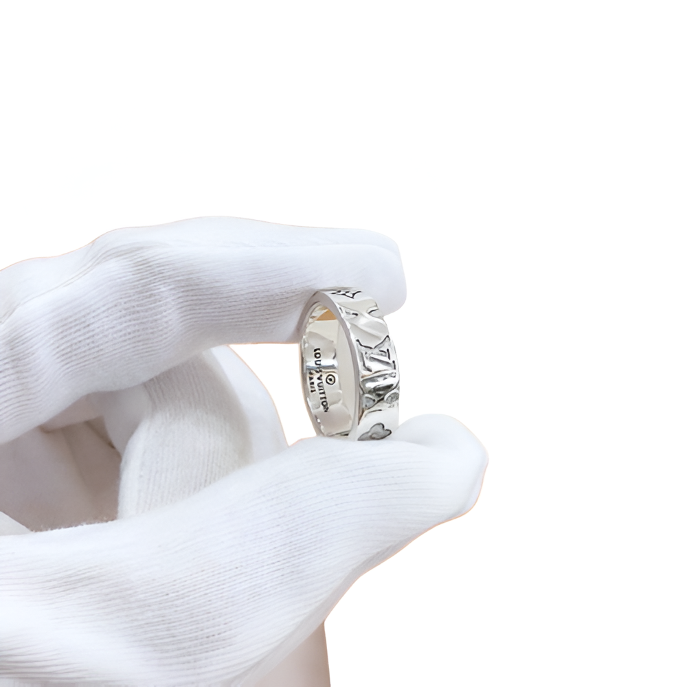 LV Engraved Monogram Ring - Silver