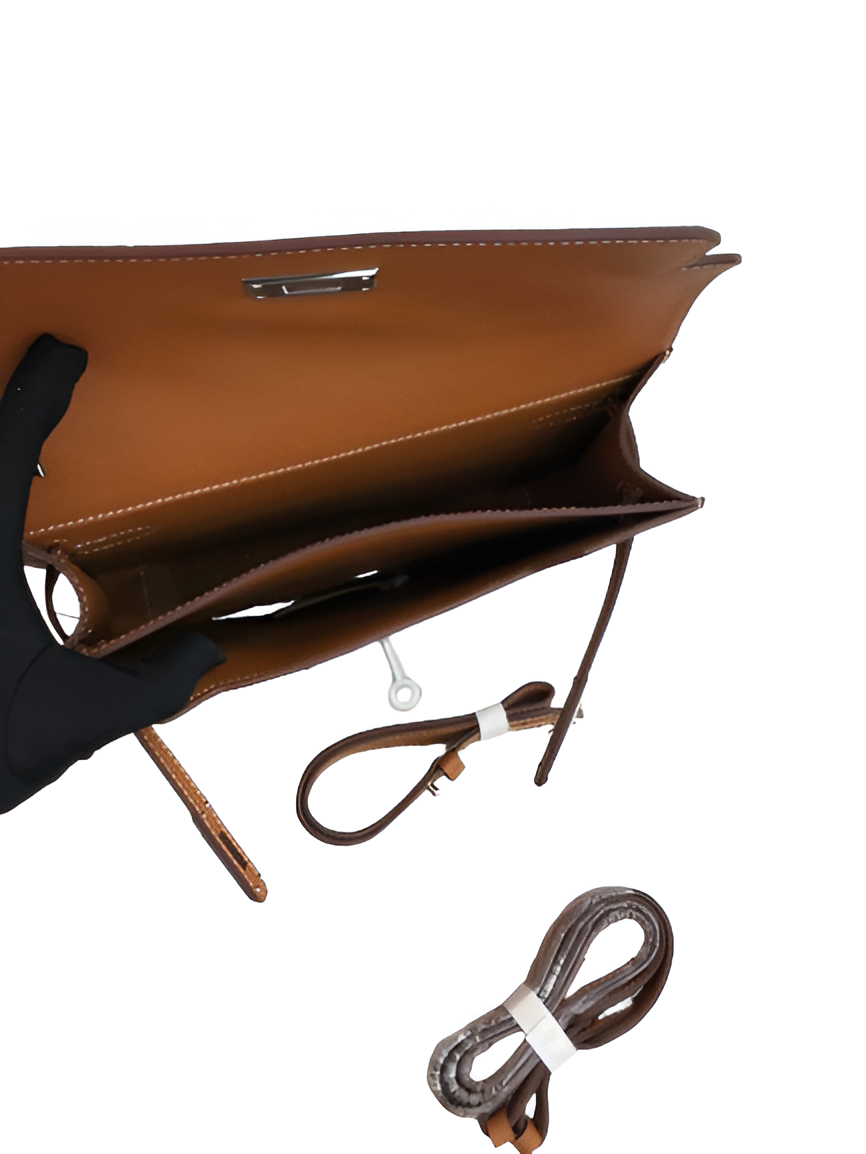 Hermes Tan Leather Clutch with Wrist Strap