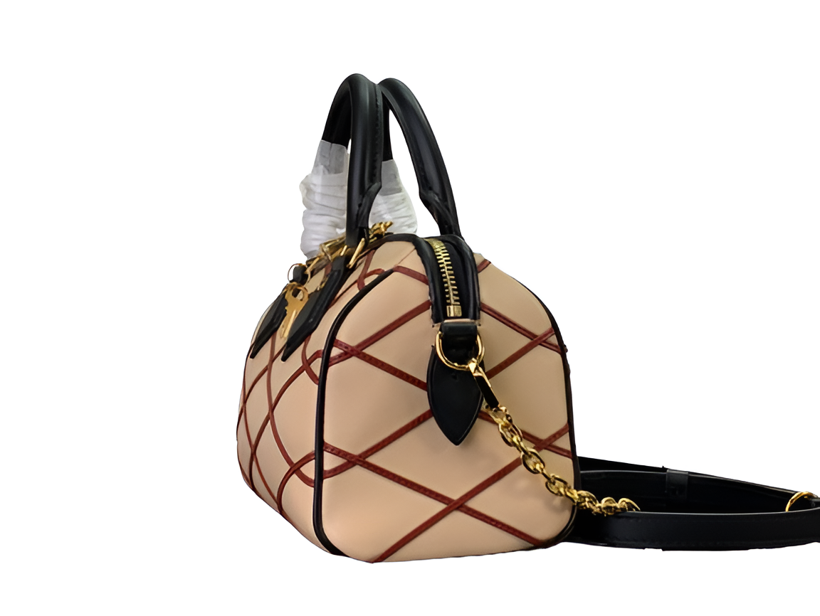 Louis Vuitton-inspired beige and red quilted handbag