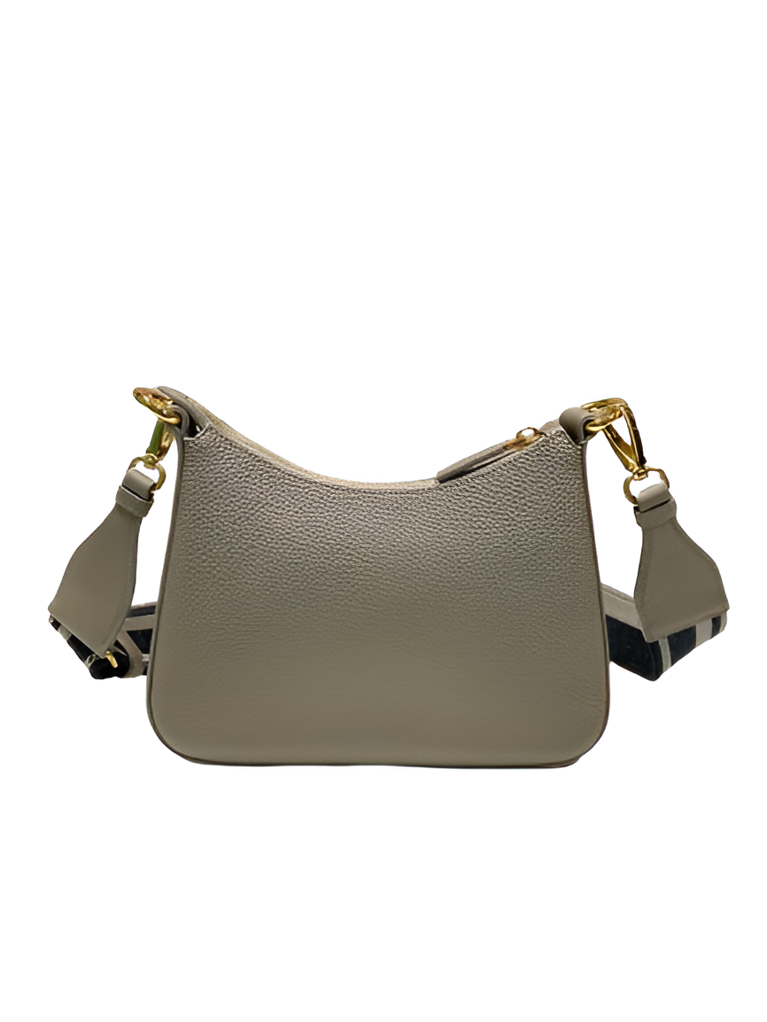 Prada Grey Leather Crossbody Bag with Logo Strap