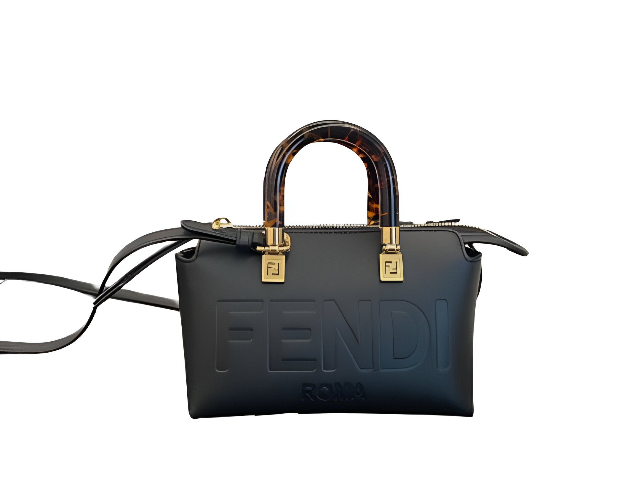 Fendi Roma Black Handbag with Tortoiseshell Handle