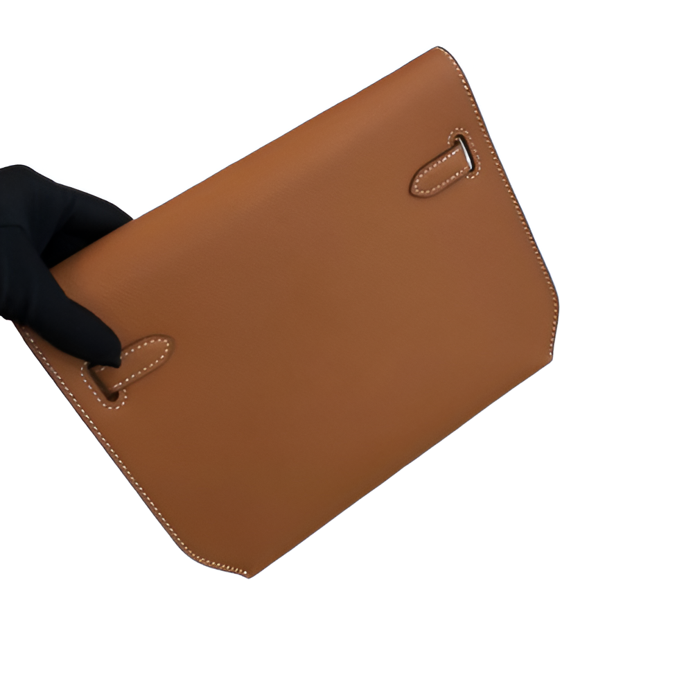 Hermes Tan Leather Clutch with Wrist Strap