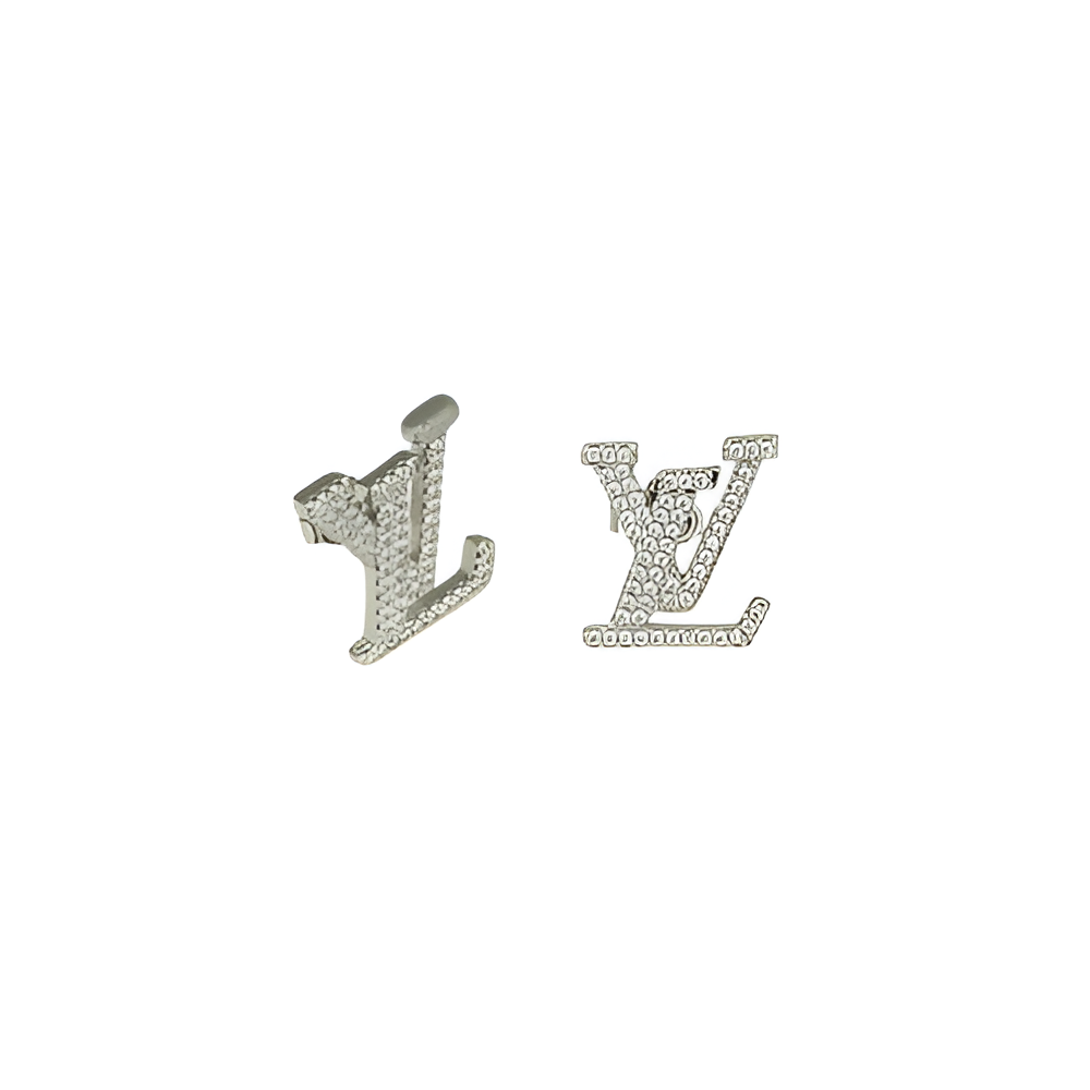 LV Monogram Stud Earrings - Gold & Silver with Crystals
