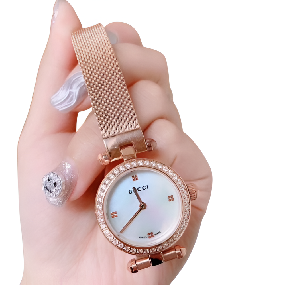 Gucci Rose Gold Mesh Watch - Diamond Accent Dial