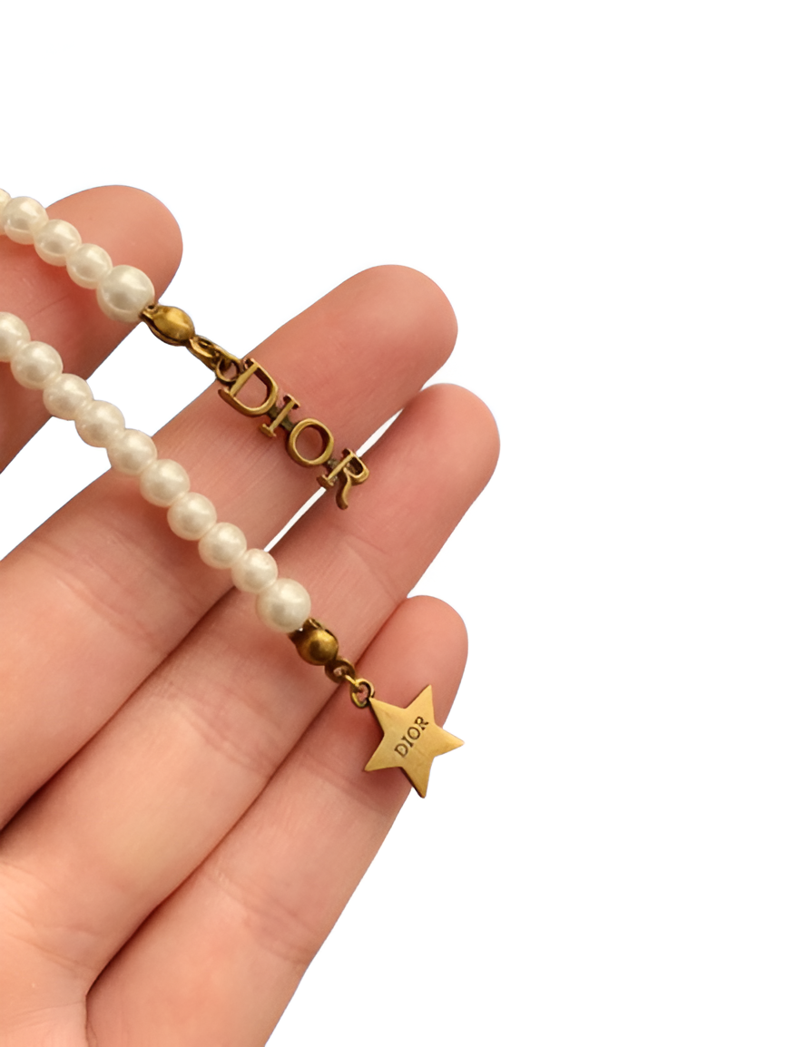 Dior Pearl & Star Drop Earrings