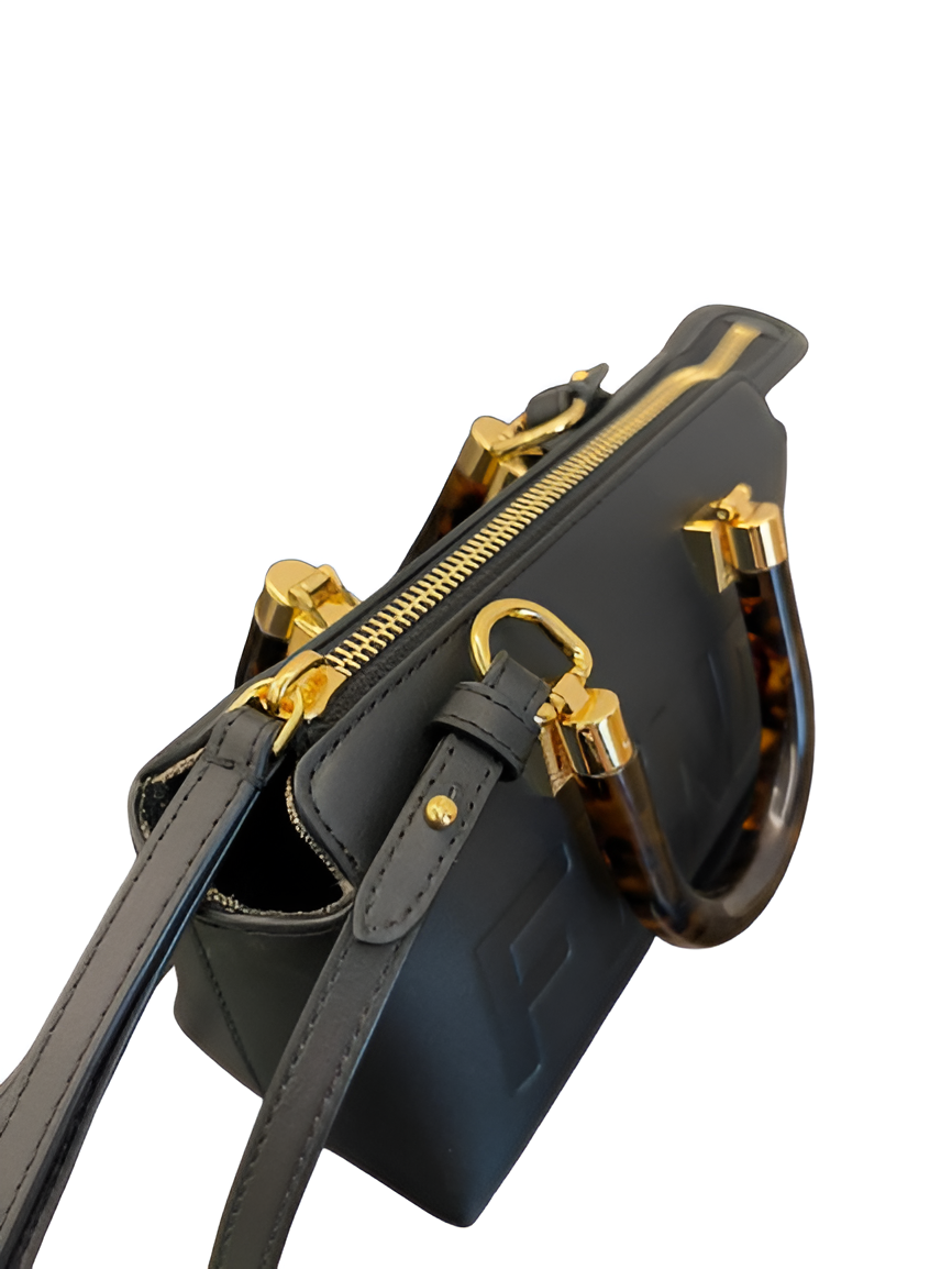 Fendi Roma Black Handbag with Tortoiseshell Handle
