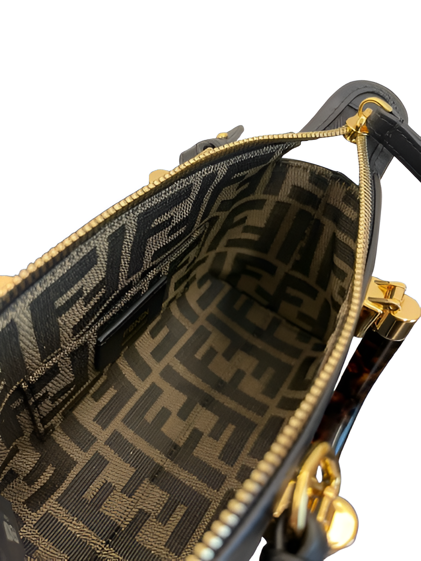 Fendi Roma Black Handbag with Tortoiseshell Handle