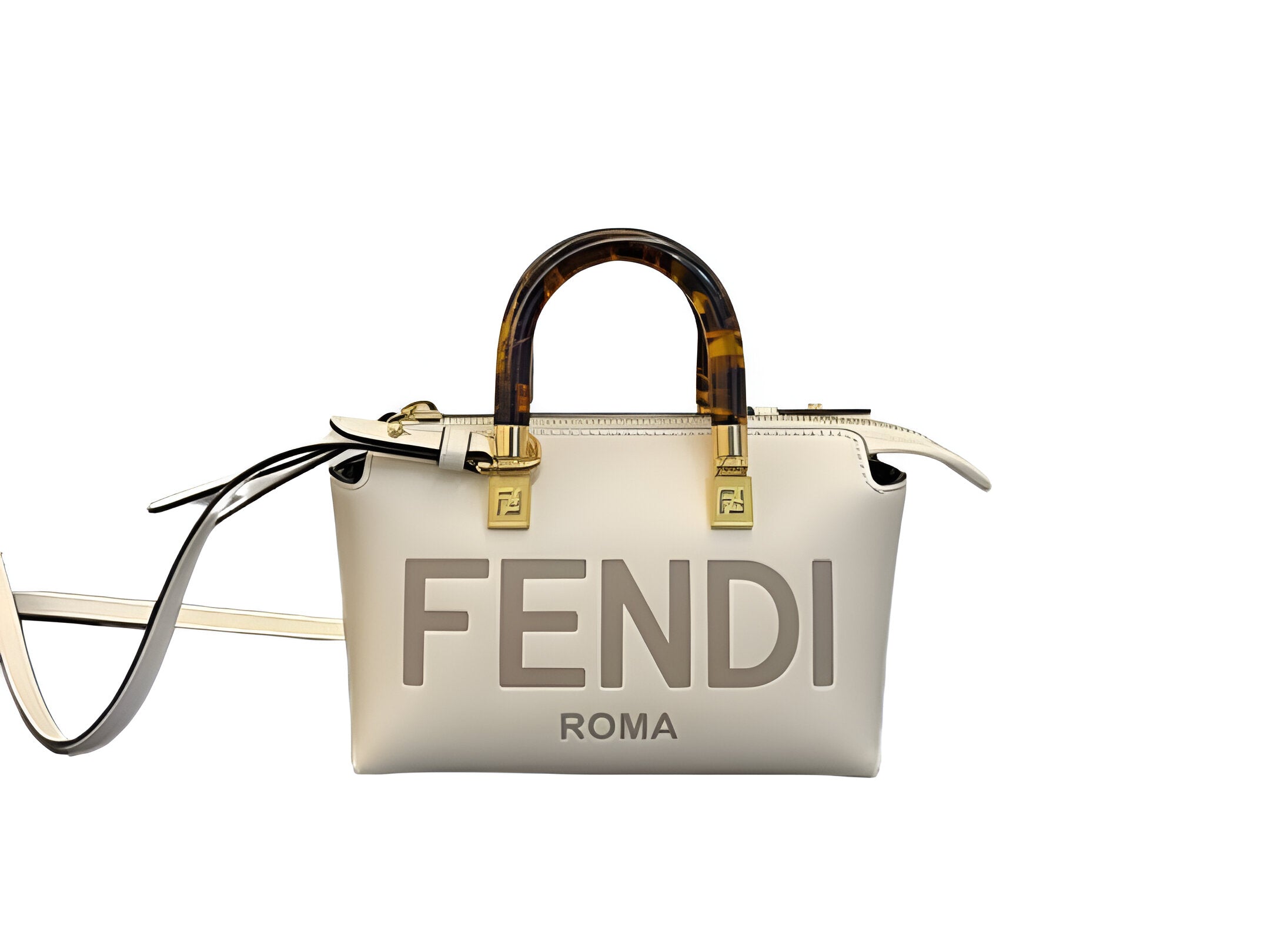 Fendi Roma White Handbag with Tortoiseshell Handle