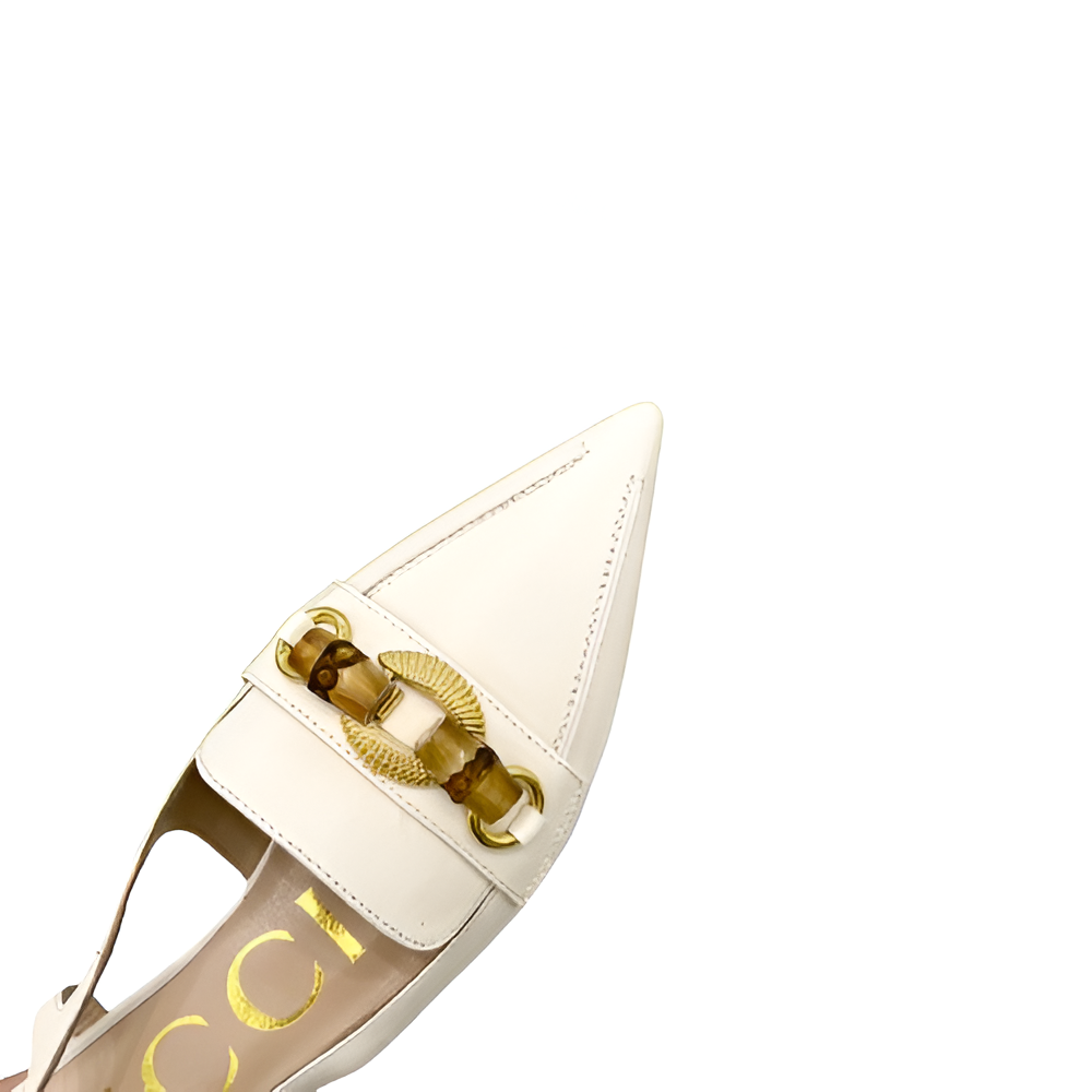 Gucci Women's Ivory Slingback Pumps with Gold Chain Detail