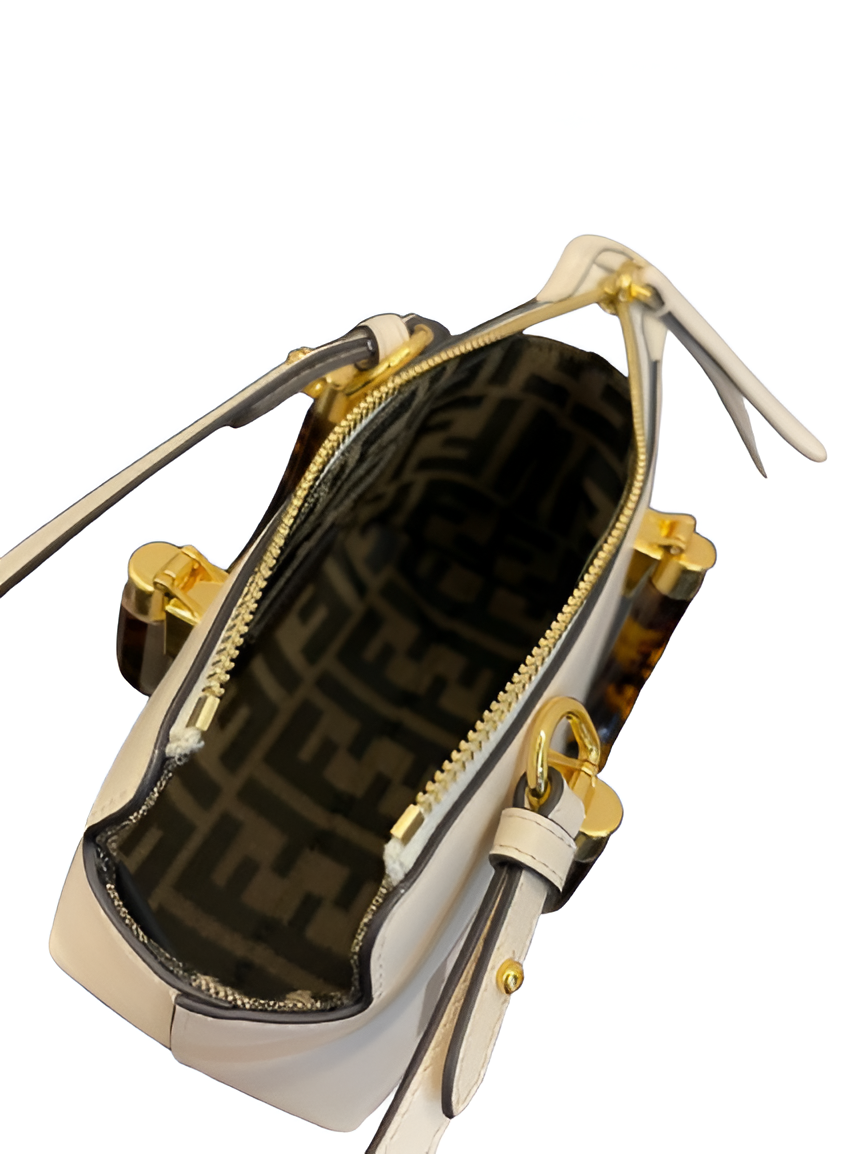 Fendi Roma White Handbag with Tortoiseshell Handle