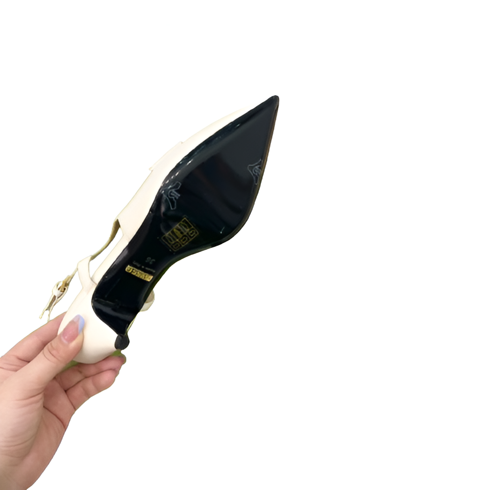 Gucci Women's Ivory Slingback Pumps with Gold Chain Detail