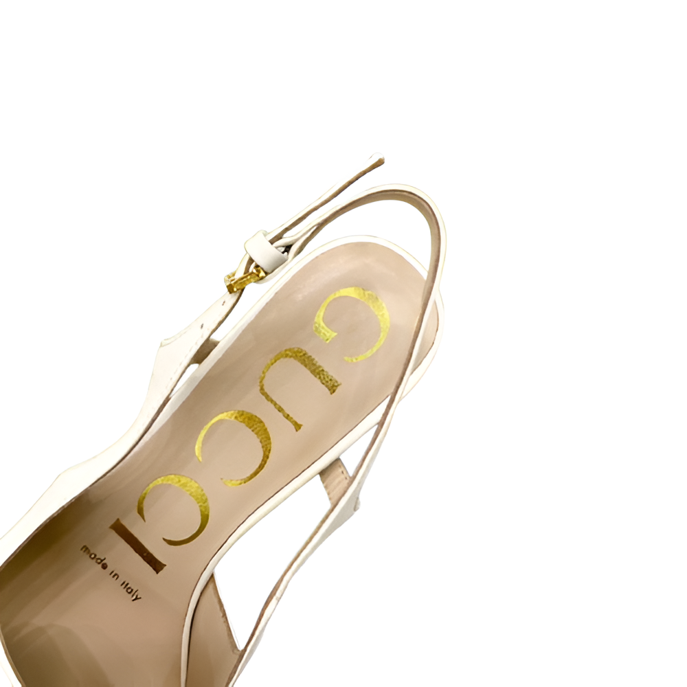 Gucci Women's Ivory Slingback Pumps with Gold Chain Detail