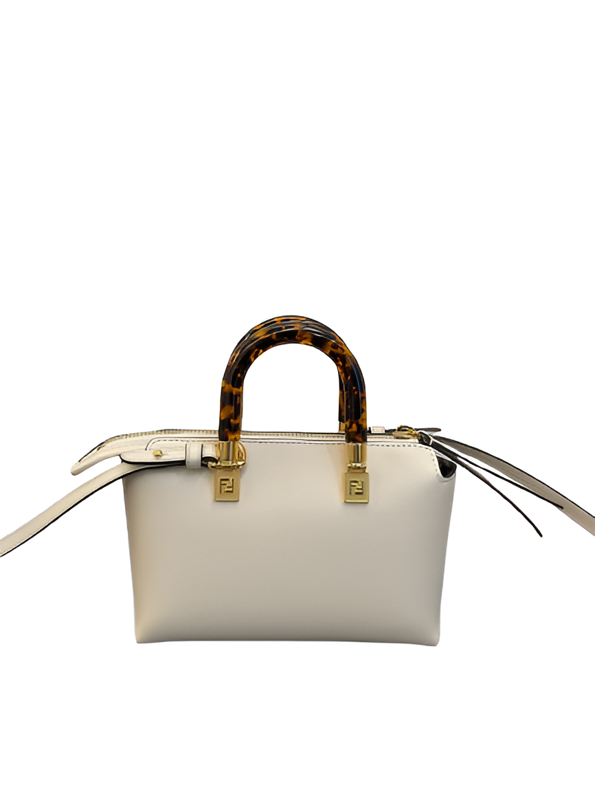 Fendi Roma White Handbag with Tortoiseshell Handle