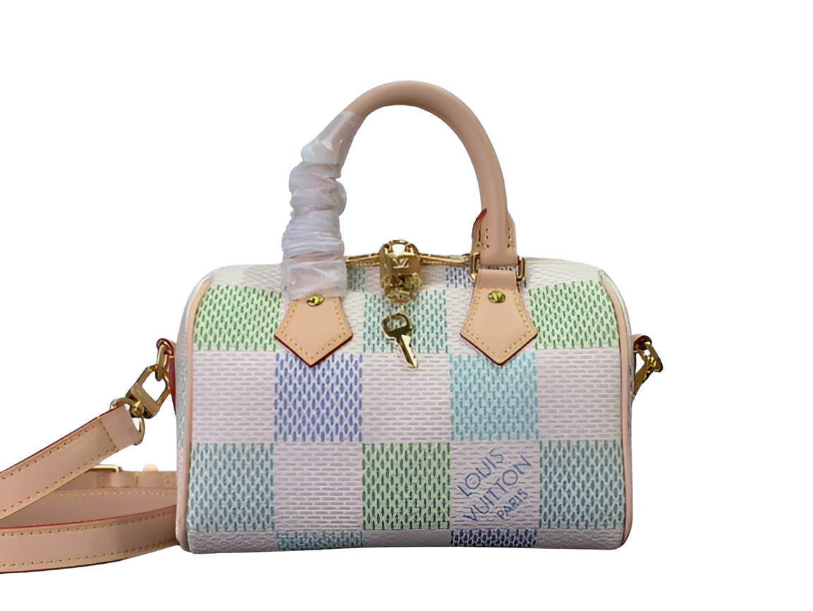Louis Vuitton-inspired pastel checkerboard handbag