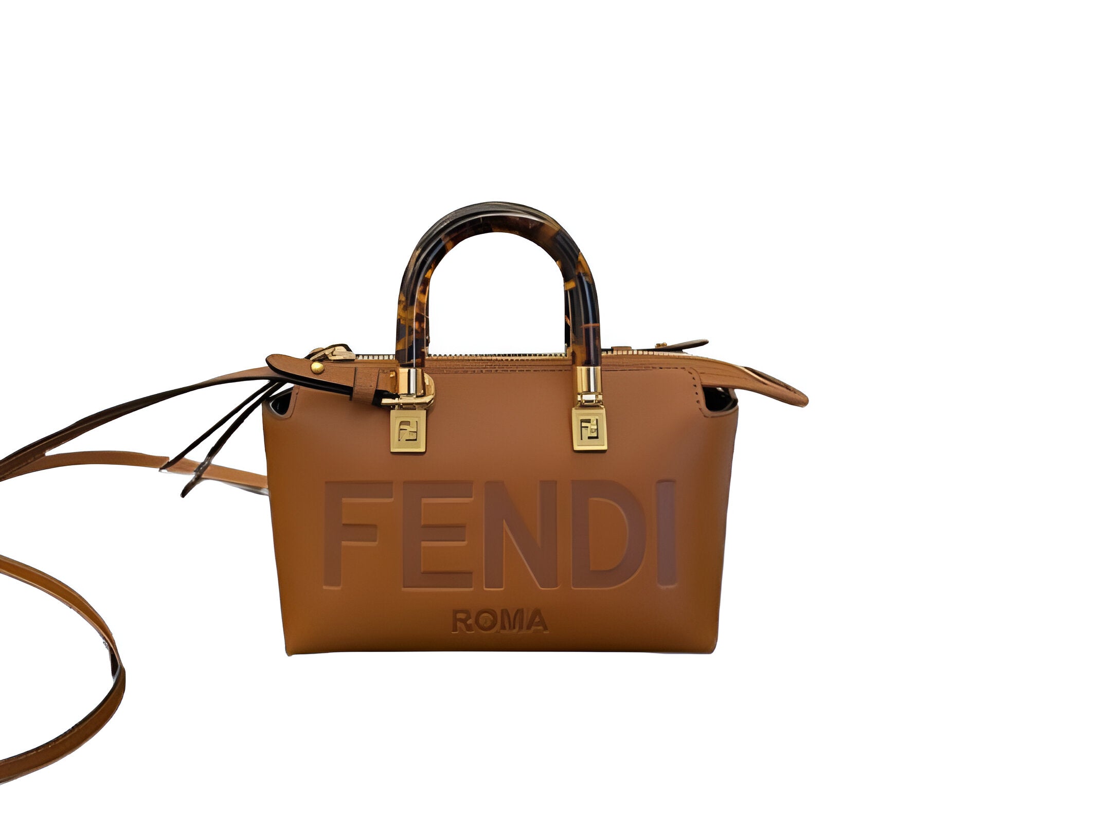 Fendi Roma Brown Handbag with Tortoiseshell Handle