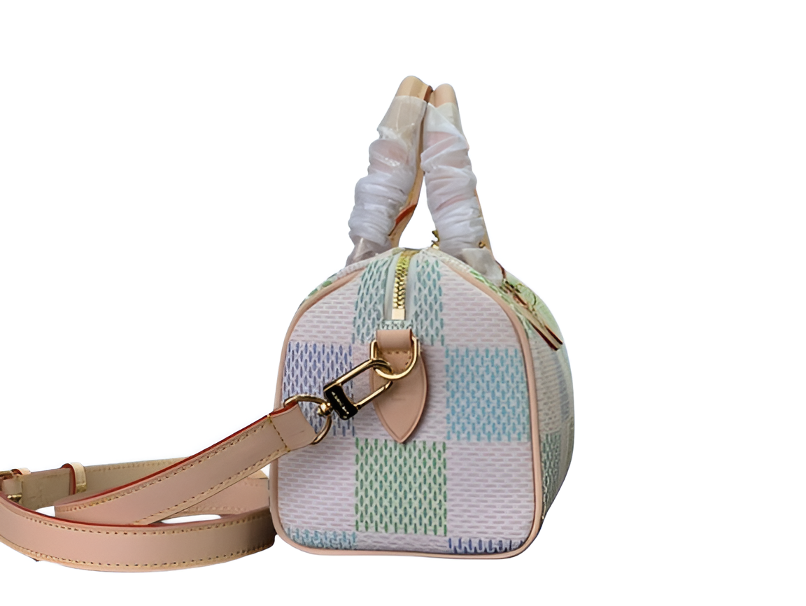Louis Vuitton-inspired pastel checkerboard handbag