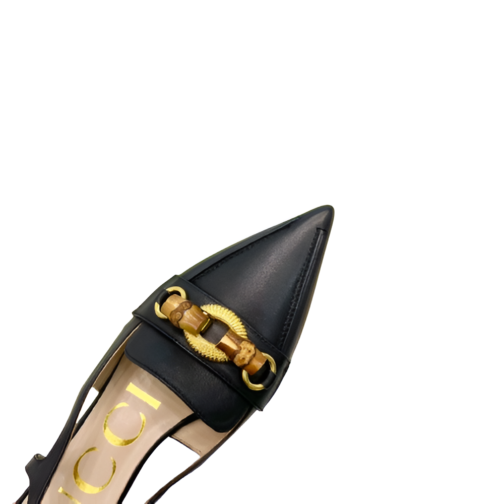 Gucci  Women's Black Slingback Pumps with Gold Chain Detail