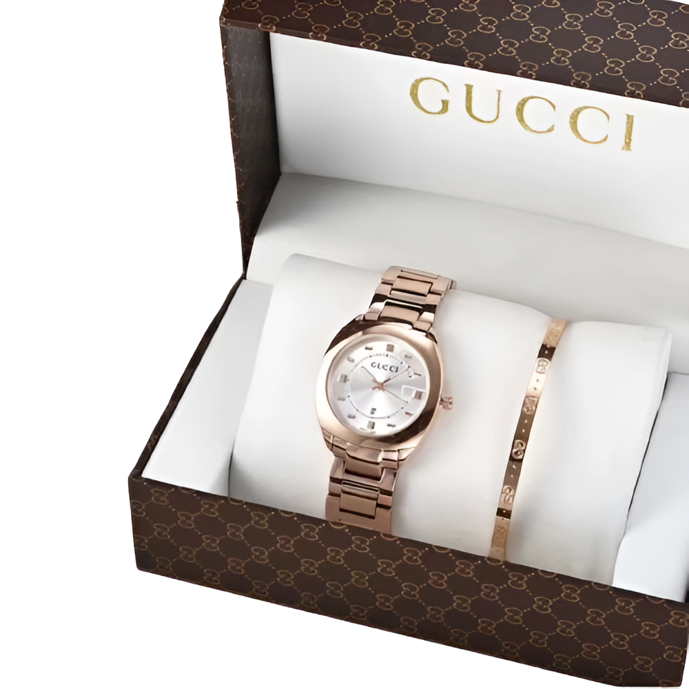 Gucci Rose Gold Watch & Bracelet Set - Luxury Duo