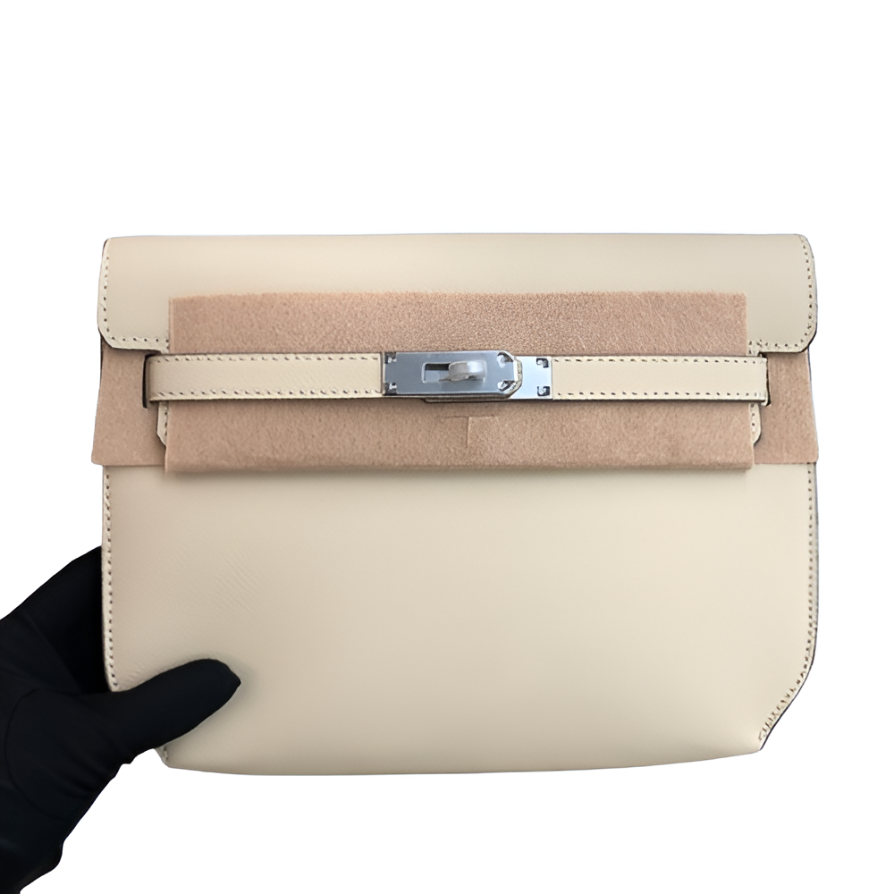 Hermes Ivory Leather Clutch with Wrist Strap