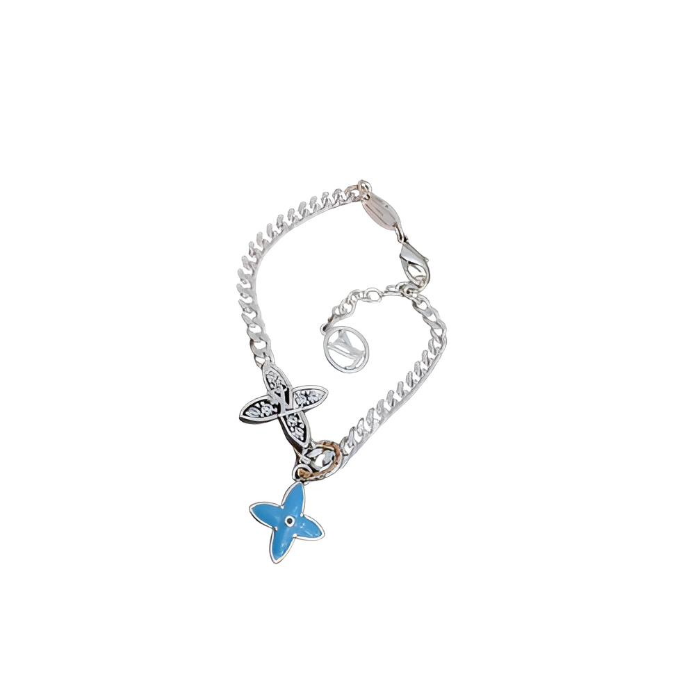 Louis Vuitton Silver & Blue Flower Charm Bracelet