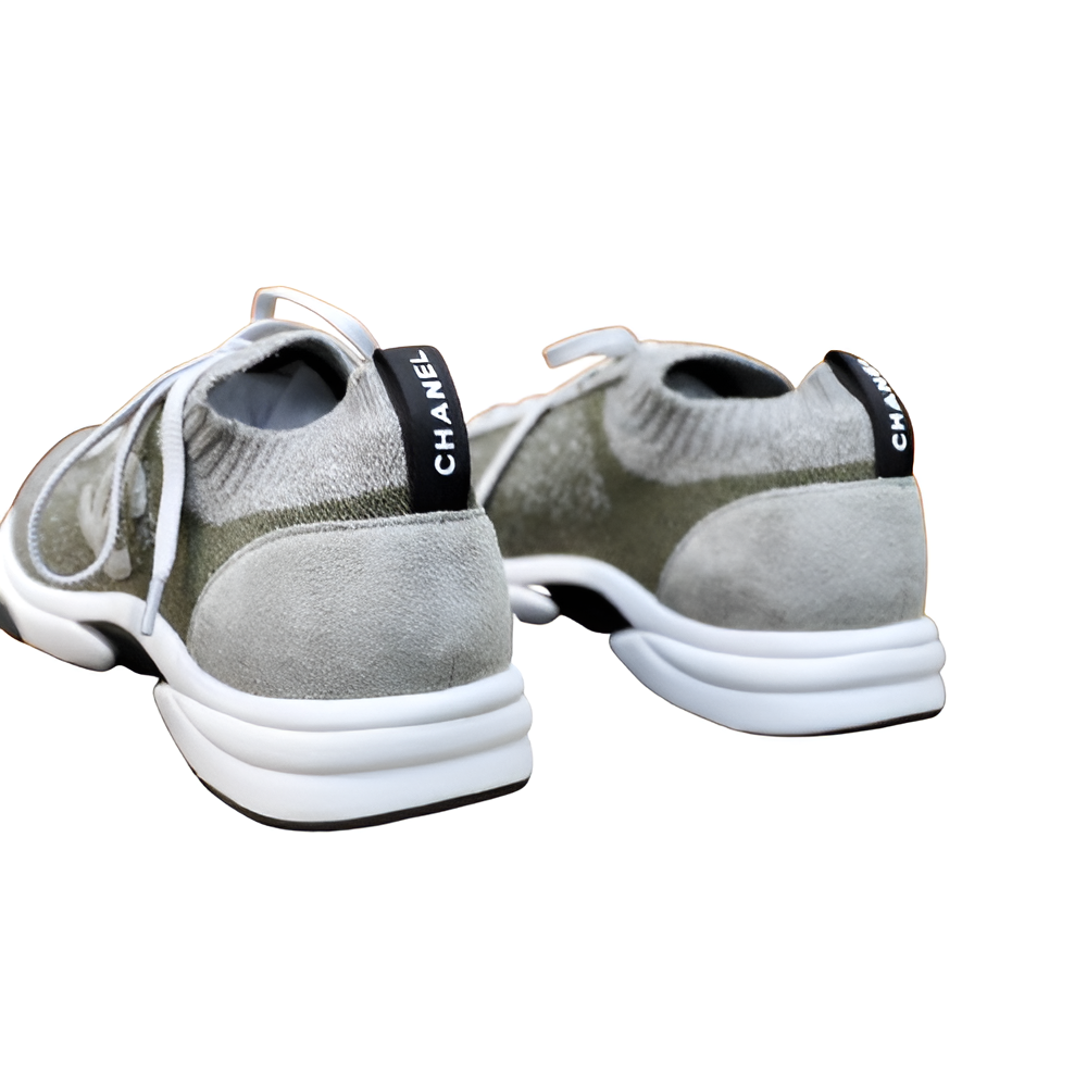 CHANEL Men's Grey Knit Sneakers